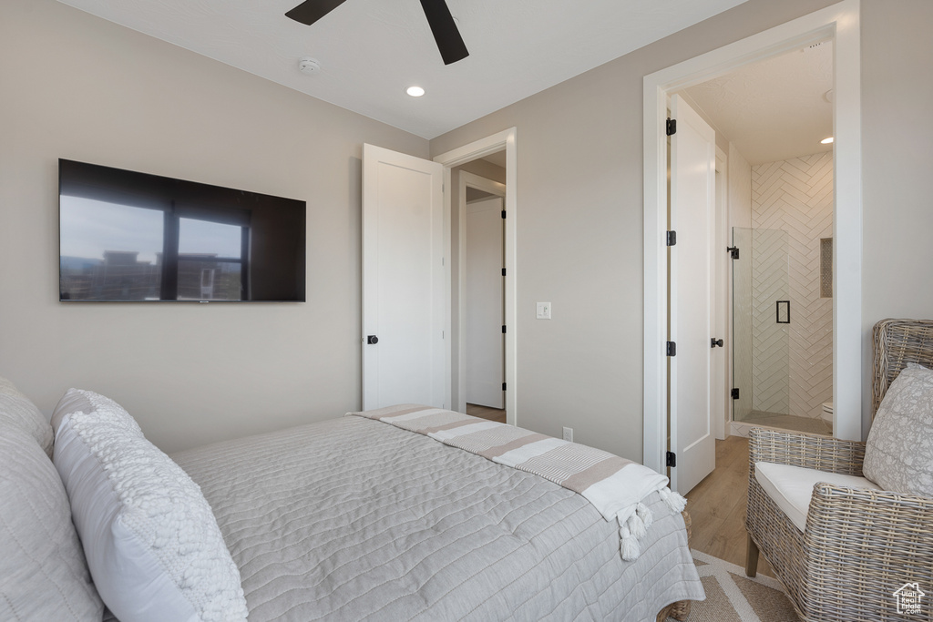 Bedroom with recessed lighting and a ceiling fan