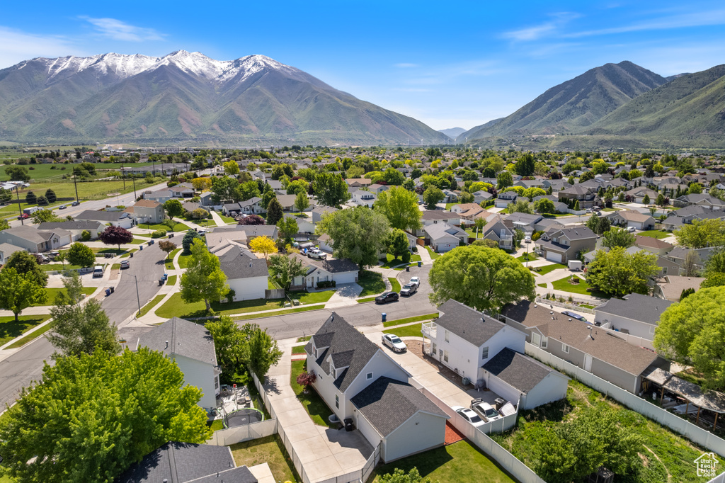 Aerial perspective of suburban area featuring mountains