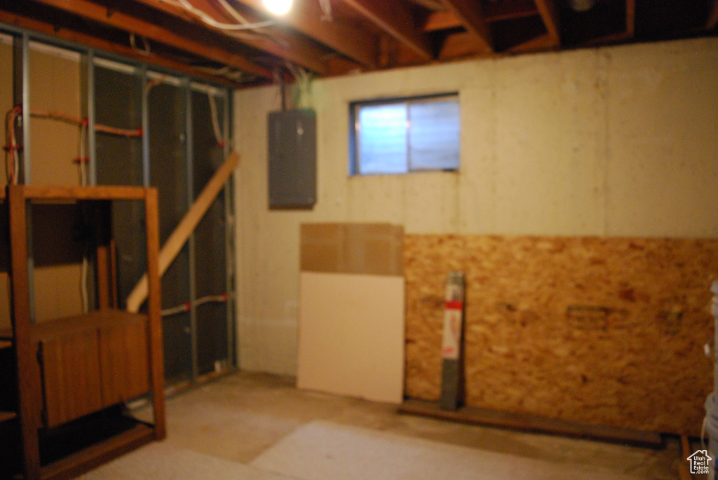 Below grade area featuring electric panel
