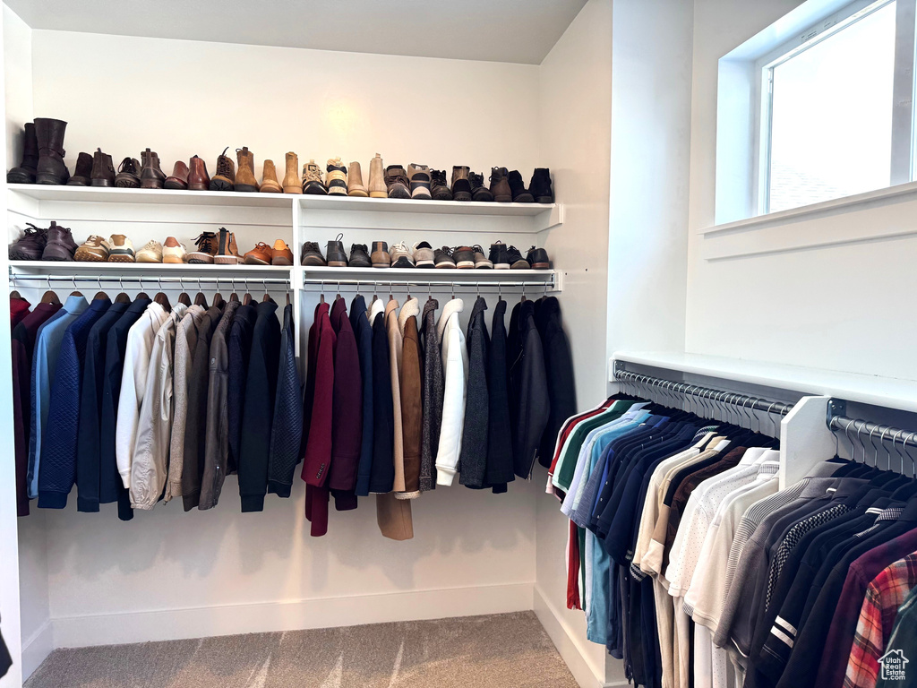 Spacious closet with carpet