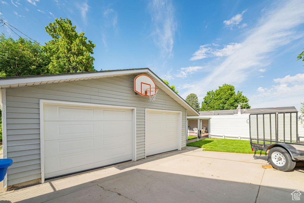View of detached garage