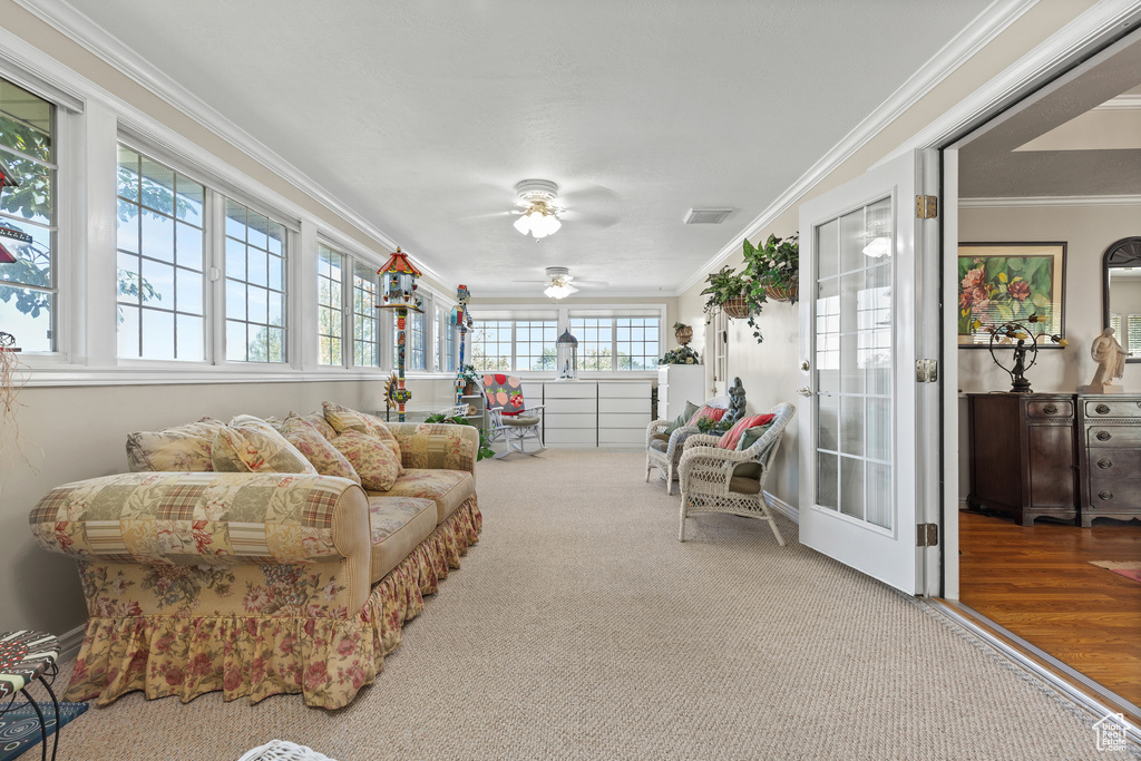 Sunroom / solarium featuring ornamental molding