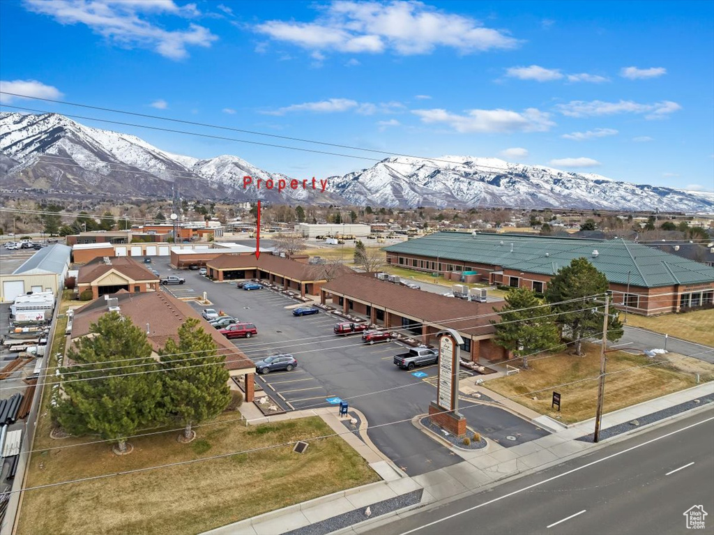 Drone / aerial view with a mountain view