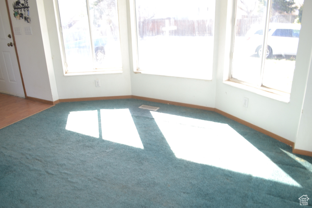Carpeted empty room featuring baseboards and plenty of natural light