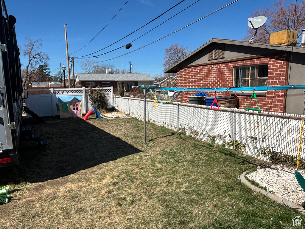 View of yard featuring a fenced backyard