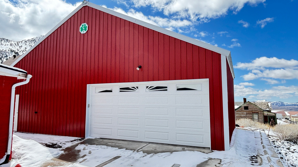 View of snow covered garage