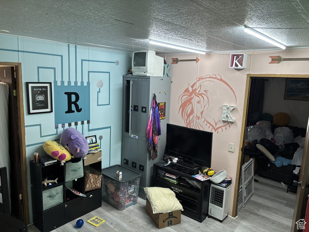 Basement featuring wood finished floors