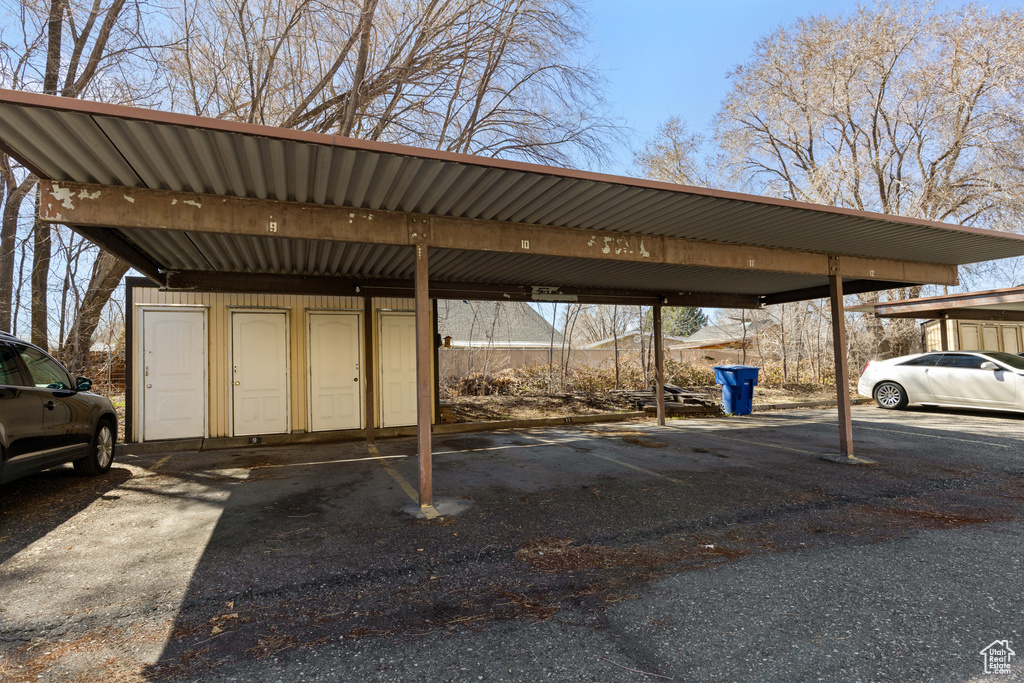 View of covered parking lot