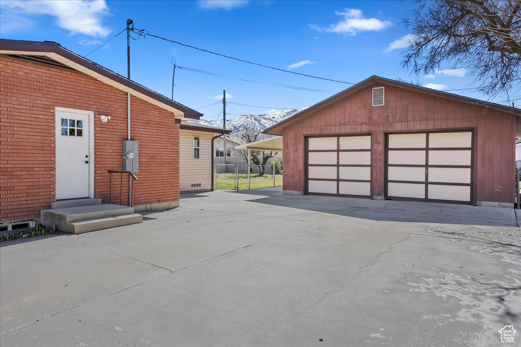 View of detached garage