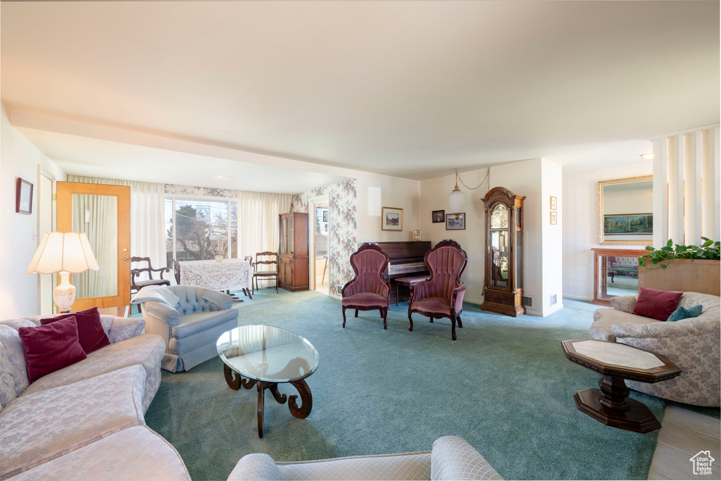 Living room with carpet flooring