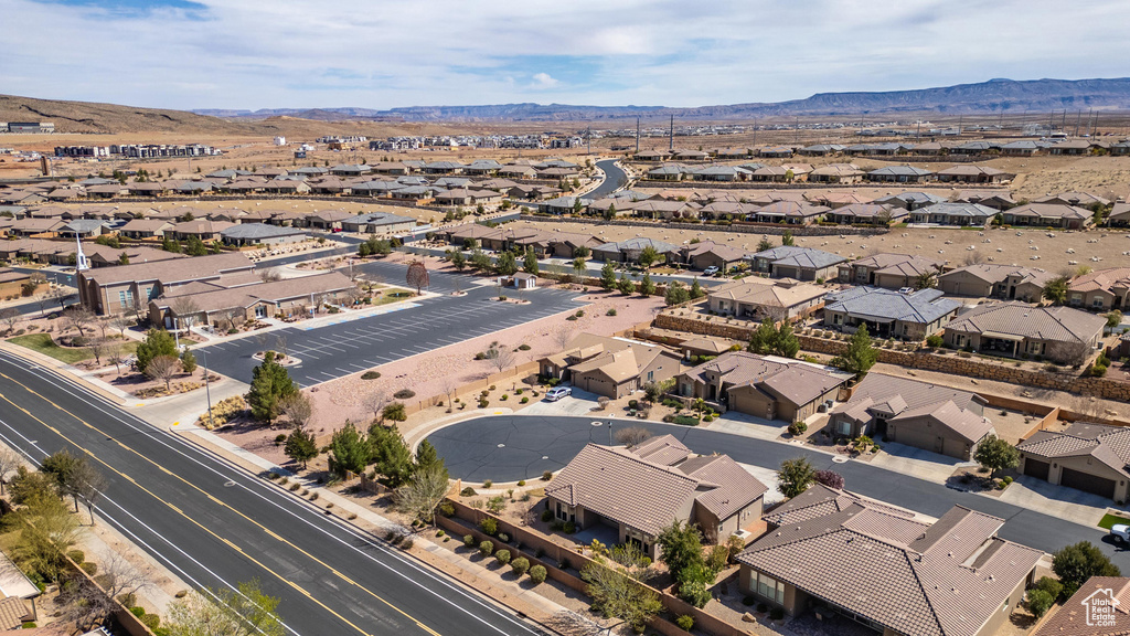 Drone / aerial view with a mountain view and a residential view
