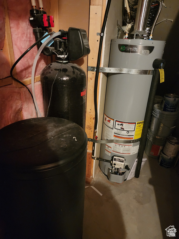 Utility room featuring gas water heater