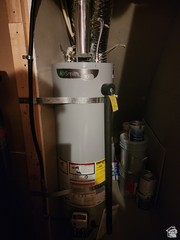 Utility room with strapped water heater