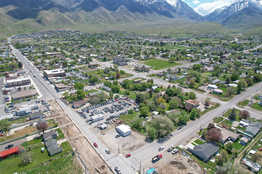 Aerial view of a mountain backdrop