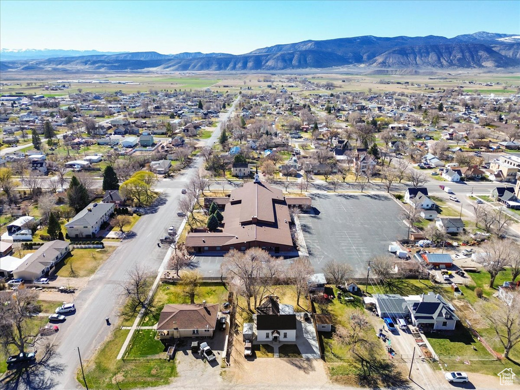 Drone / aerial view with a mountain view and a residential view