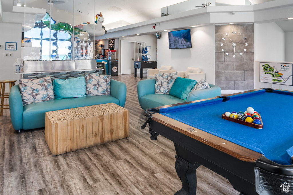 Recreation room featuring billiards and wood finished floors