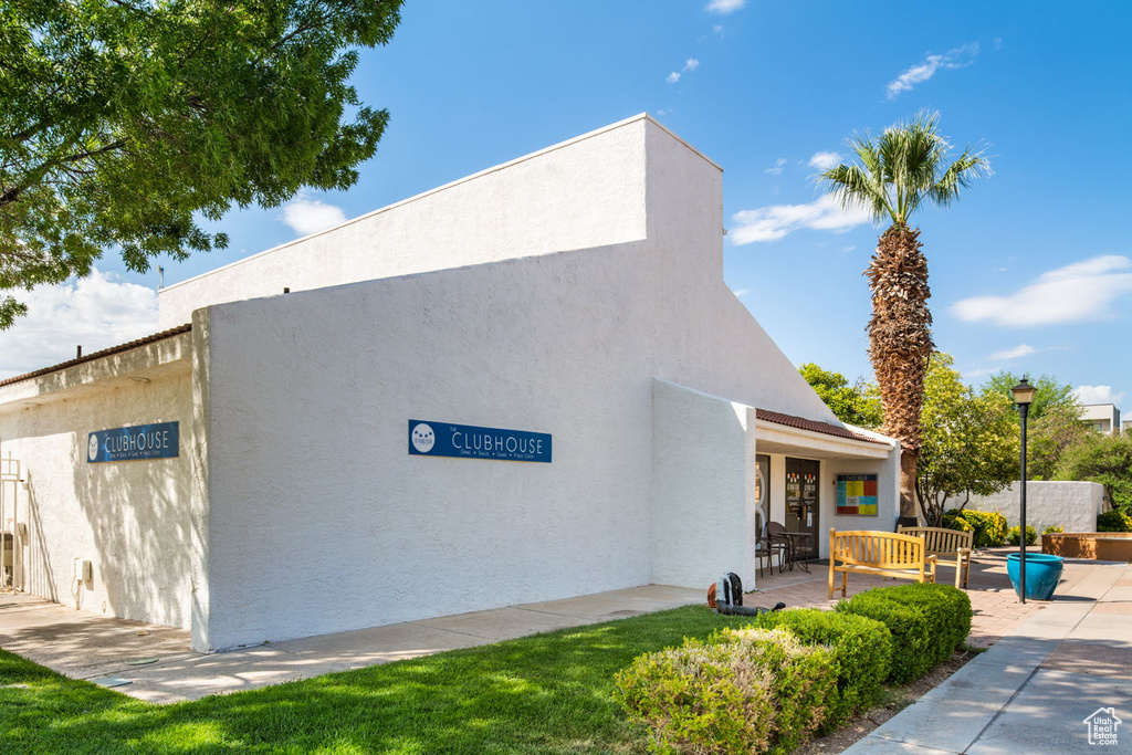 Exterior space featuring a patio and stucco siding
