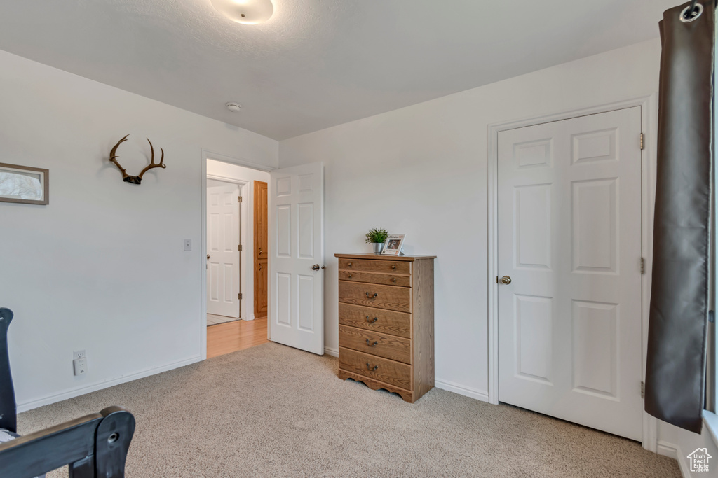Interior space featuring baseboards and carpet