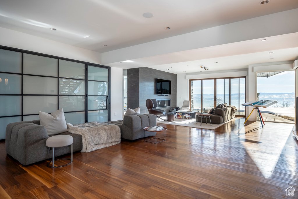 Living room with wood finished floors
