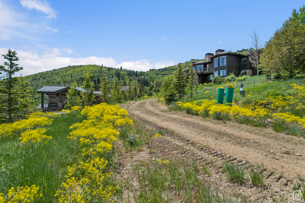 View of dirt / gravel road with a mountain view