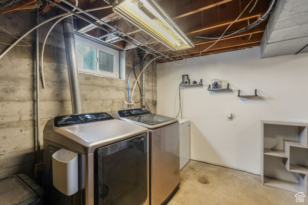 Clothes washing area with washer and dryer and laundry area