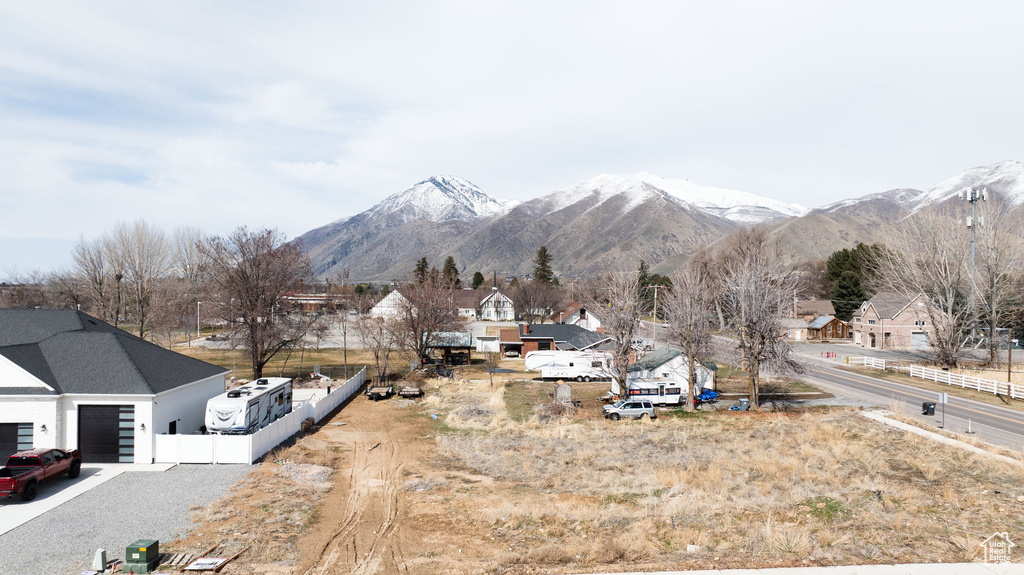 View of mountain background featuring nearby suburban area