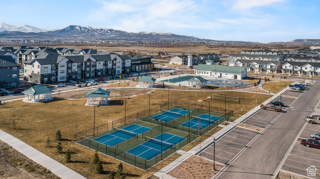 Birds eye view of property featuring a residential view and a mountain view
