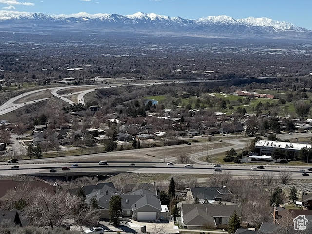 Aerial view featuring a mountain view