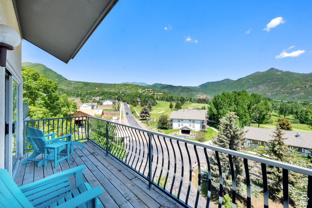 Wooden deck with a mountain view