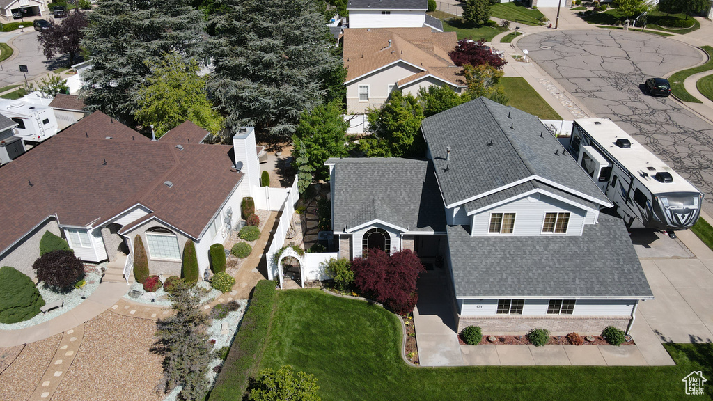 Aerial perspective of suburban area