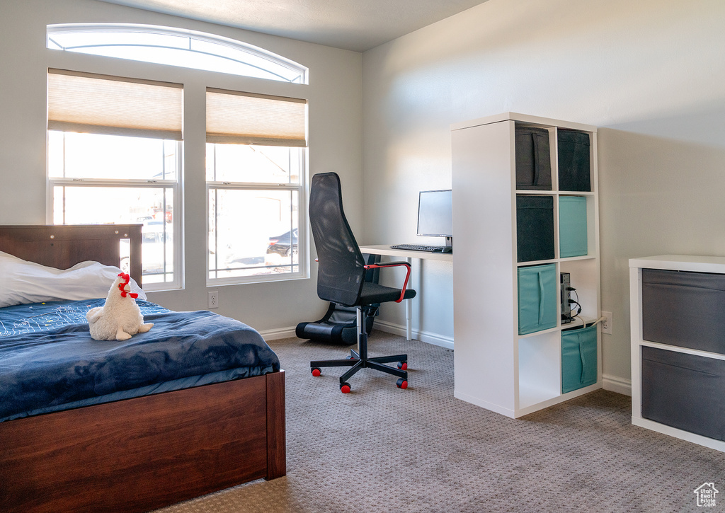 Bedroom featuring baseboards and carpet