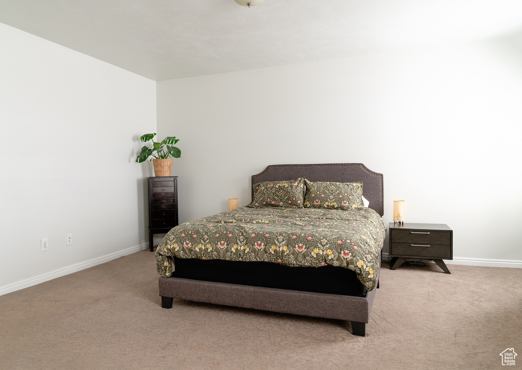 Bedroom with carpet flooring and baseboards