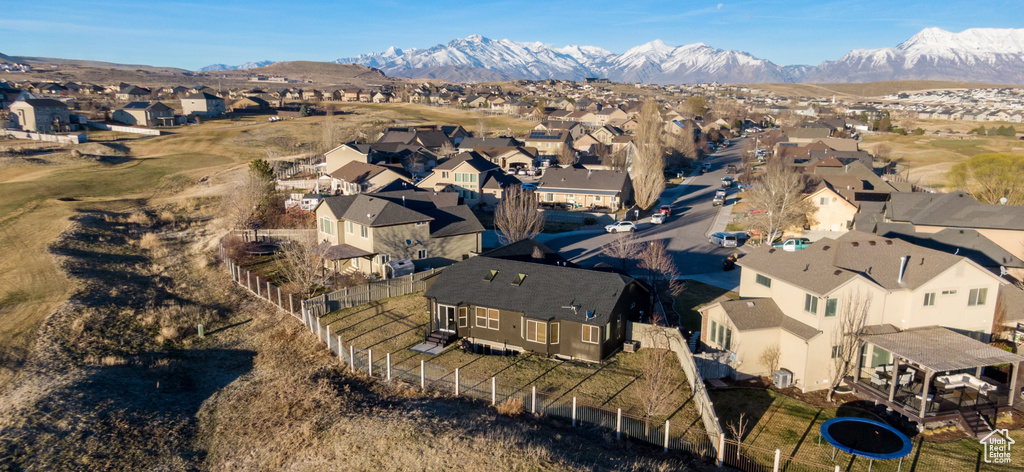 Drone / aerial view featuring a residential view and a mountain view