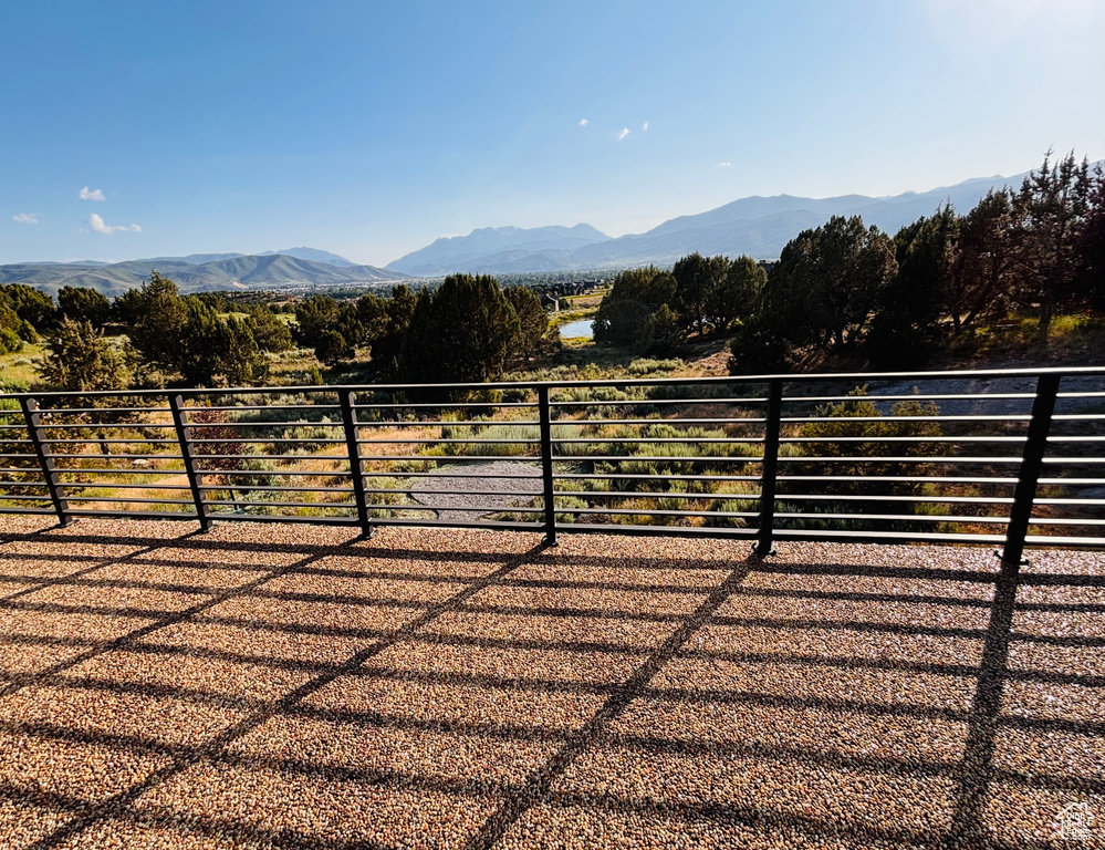 Exterior space featuring a mountain view