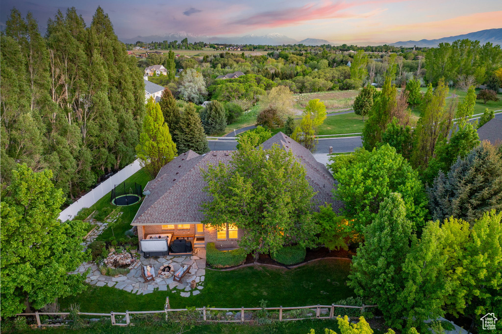 Aerial view at dusk of a mountain view