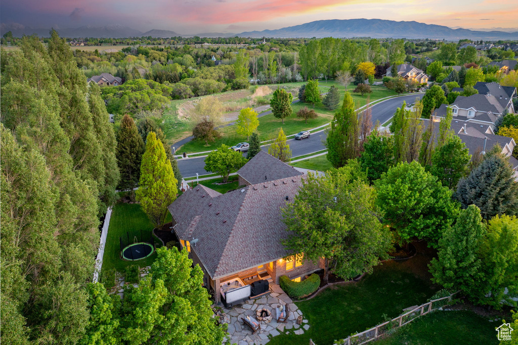 Aerial view at dusk of a mountain view