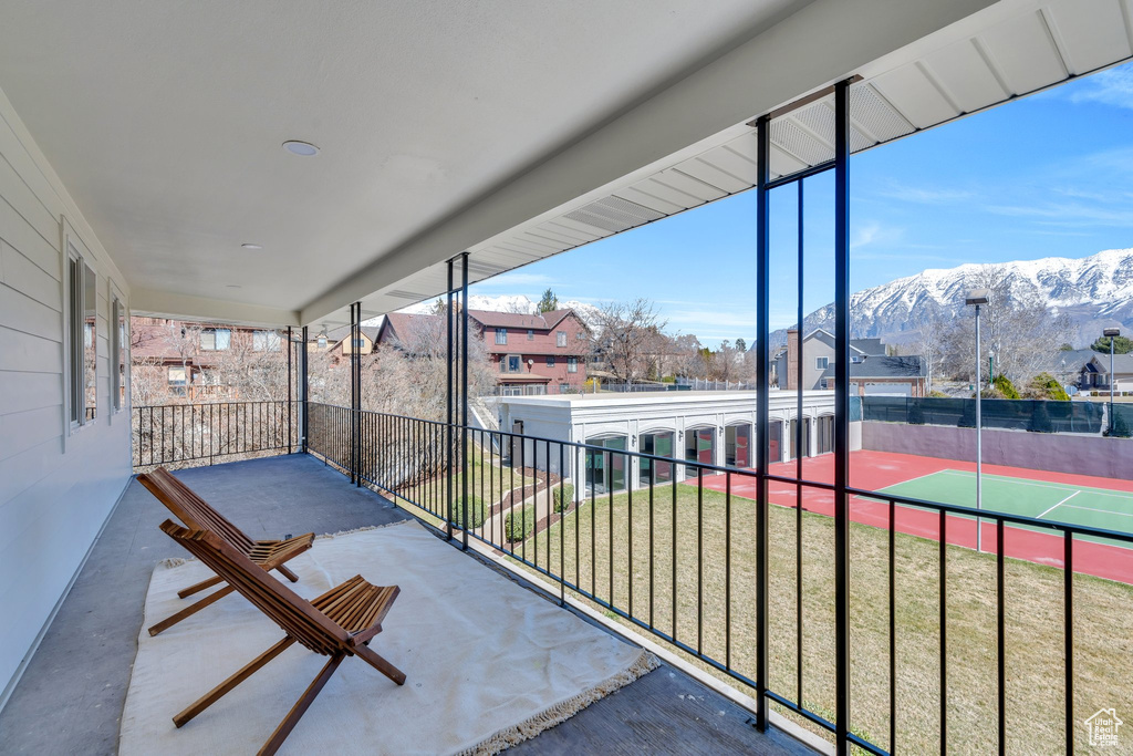Balcony with a mountain view