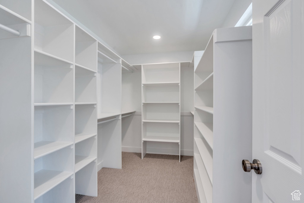 Walk in closet featuring carpet flooring