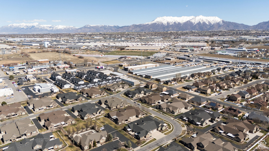Aerial view featuring a mountain view and a residential view