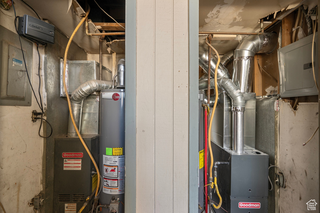Utilities with gas water heater and electric panel