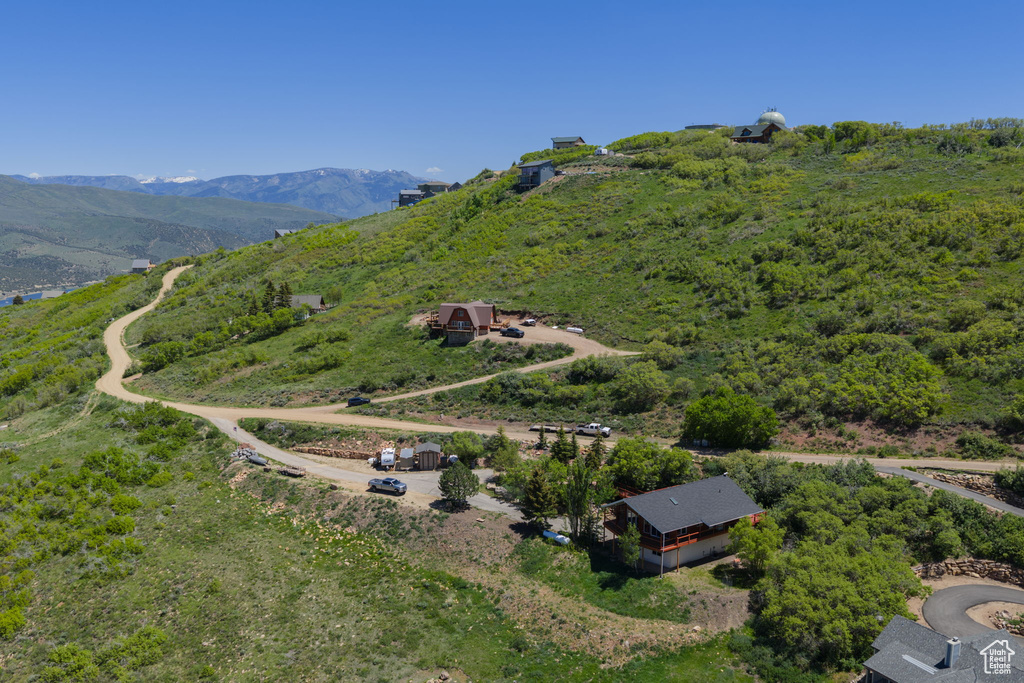 Bird\'s eye view of a mountainous background