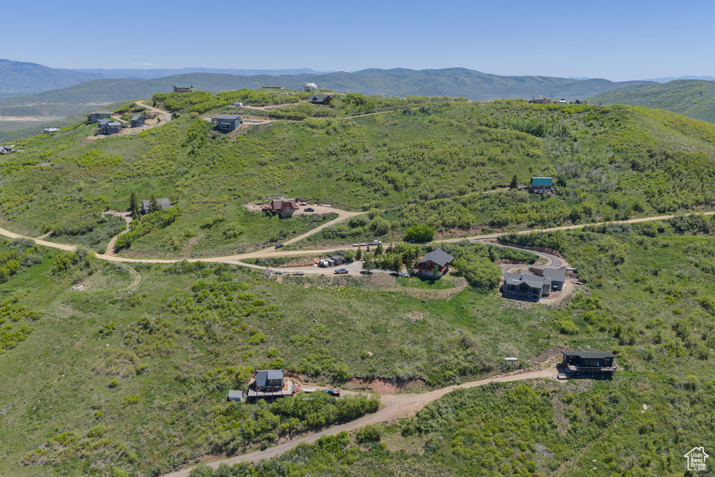 Drone / aerial view of a mountainous background