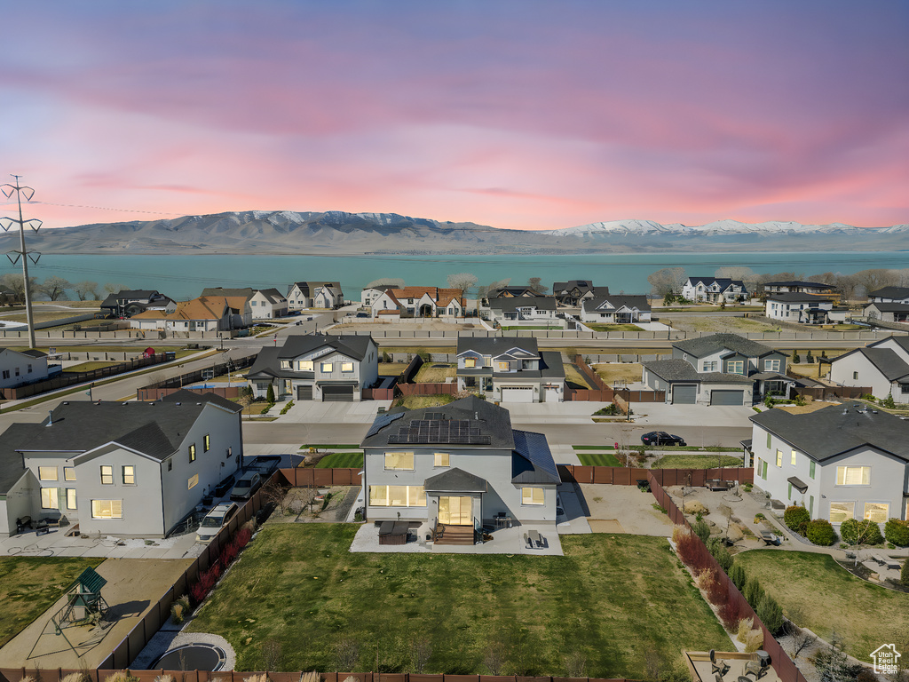 Drone / aerial view featuring a residential view and a mountain view