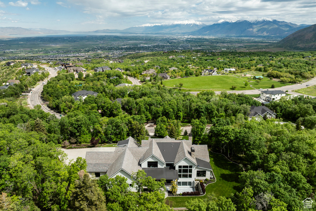 Drone / aerial view of a mountainous background
