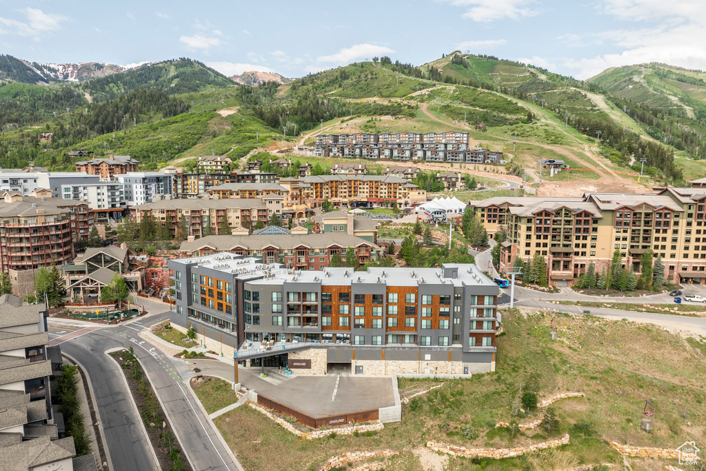 Drone / aerial view of a mountain backdrop