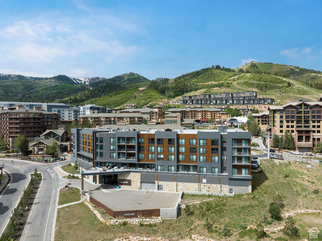 Drone / aerial view of a mountain backdrop