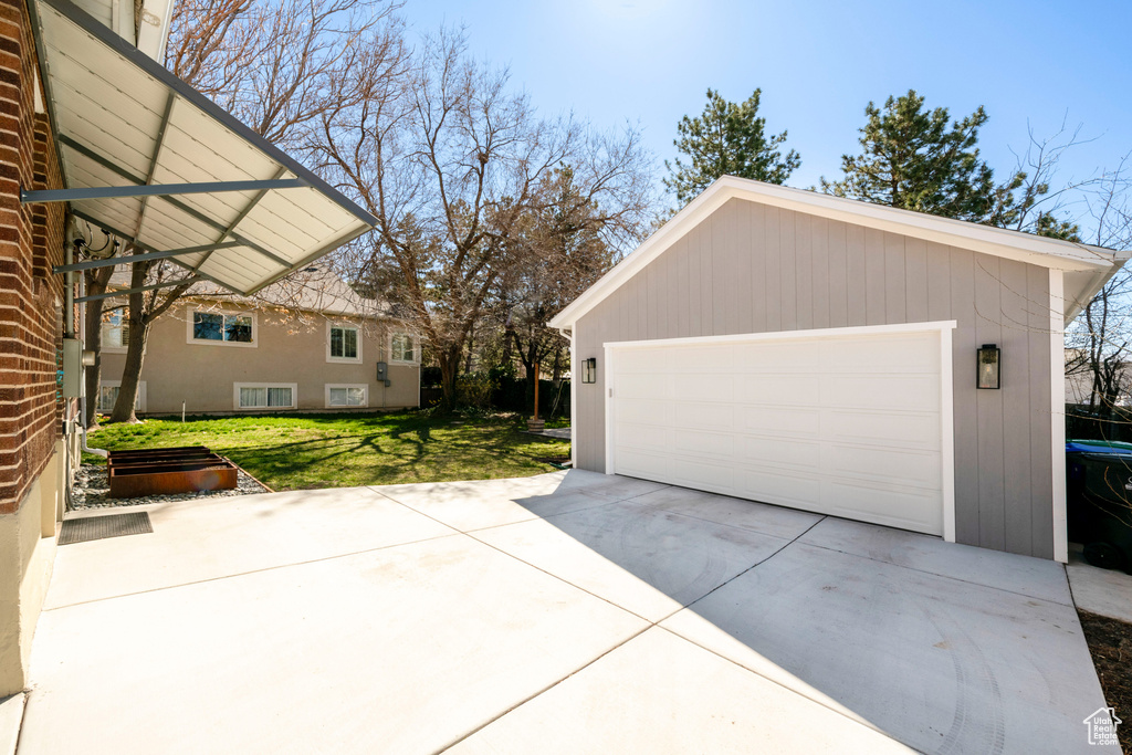 View of detached garage