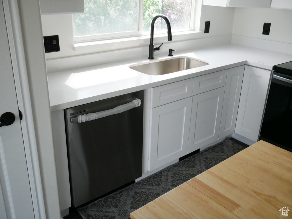 Kitchen with dishwasher, plenty of natural light, light countertops, and a sink