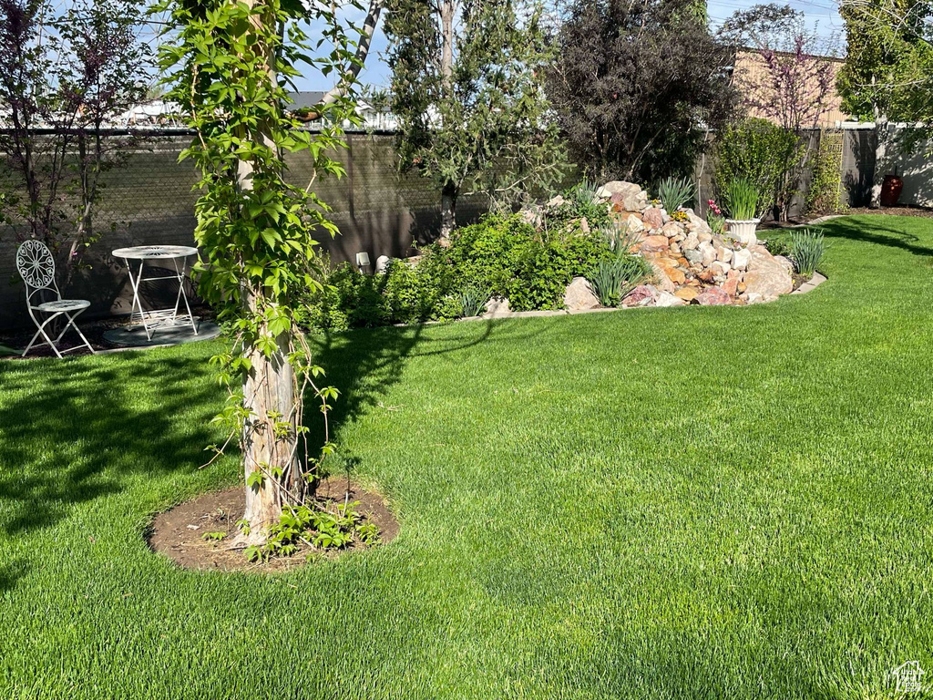 View of yard with a fenced backyard