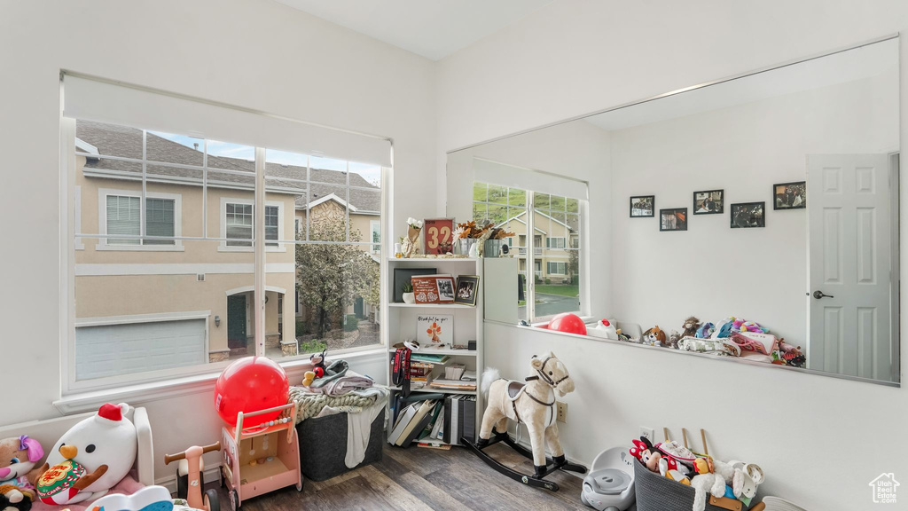 Playroom with wood finished floors